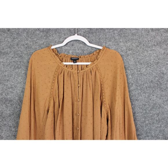 Torrid Chiffon Peasant 3/4 Sleeve Women's 2X Raglan Blouse Tobacco Brown Boho - Picture 2 of 14